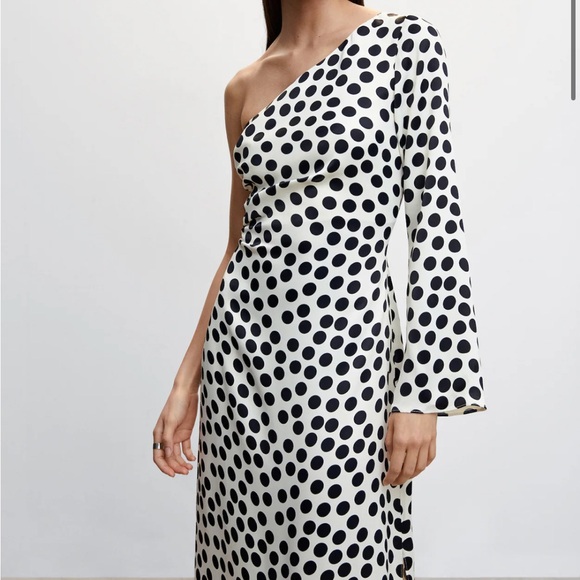 Mango Asymmetrical Black and White polka dot  Dress - Picture 4 of 5